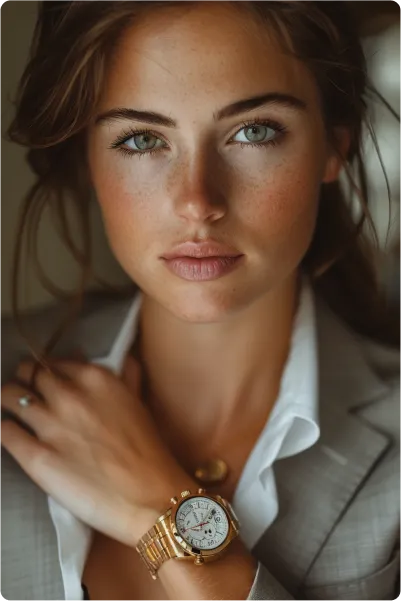 a woman posing with a swatch