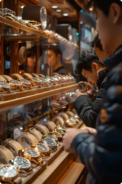 men looking on swatches