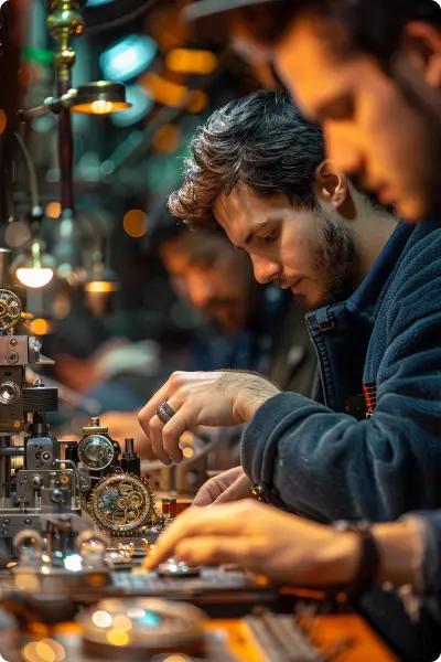 men working on swatches